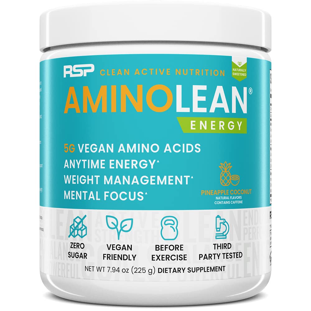 RSP Vegan AminoLean - All- in- One Natural Pre Workout, Amino Energy, Weight Management s BCAA, Kompletní Vegan Preworking Powder, Ananas Coconut
