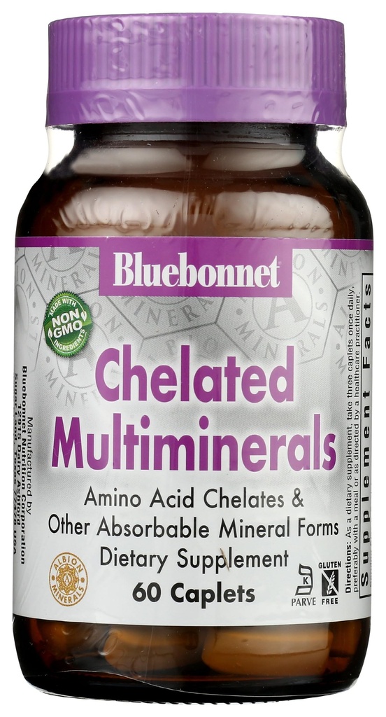 Bluebonnet Nutrition High Potency Chelated Multiminerals, Albion Chelated Minerals, Soy- Free, gluten- Free, Non-GMO, Kosher Certified, Dairy- Free, 60 Caplet, 20 Servings