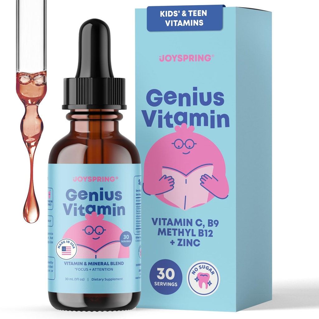 JoySpring Kids B Complex CLAS124; Vitamin B Complex Liquid Drops with Elderberry, Zinek & Vitamin C CLAS124; Podpora celkového wellness (1 fl oz) 30 Servings
