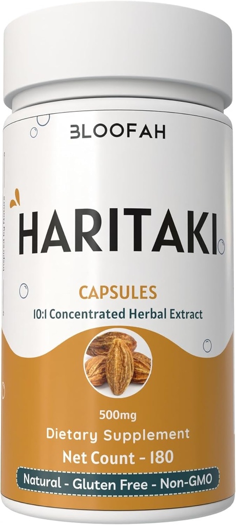 Haritaki ovocné kapsle 500mg FLAND124; 10: 1 Extract Natural Haritaki Powder (Terminalia chebula) FLAND124; Non- GMO, gluten- Free Herbal Supplement FLAND124; Pohodlné kapsle pro Wellness (180 Počet (balení po 1))