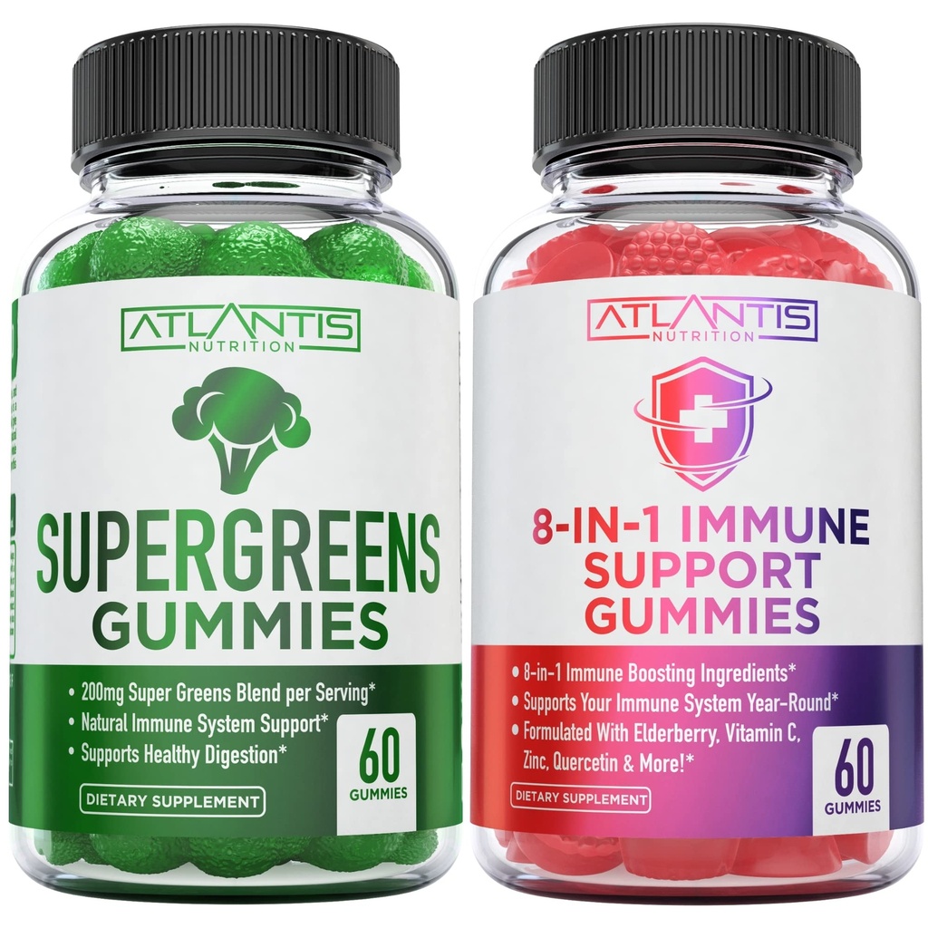 Atlantis Nutrition 60 Supergreens Gummies + 8- in-1 Imunitate Support 60 Gummies