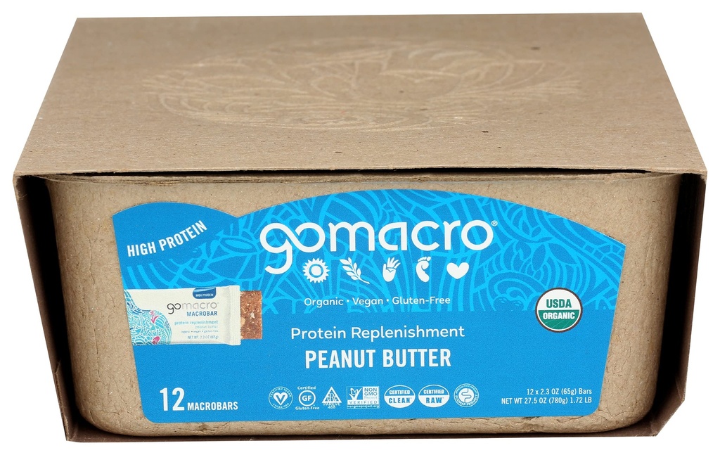 GoMacro MacroBar Organic Vegan Protein Bars, Arašídové máslo, 2.3 Ounce Bary (balení po 12)