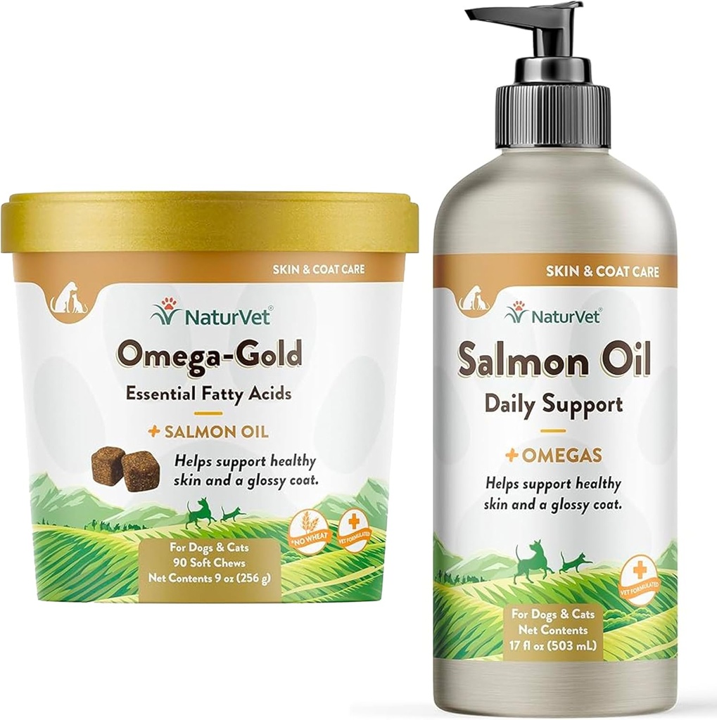 NaturVet - Salmon Oil Skin & Coat Plus Omegas - 17 Oz Oil - NaturVet - Omega- Gold Plus Salmon Oil - 90 Soft Chews