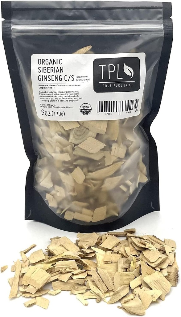 TPL Organic Sibiřský ženšen Eleuthero Root Sured C / S 6Oz Premium Quality. Certifikované organické. Gluten zdarma, non GMO a Vegan