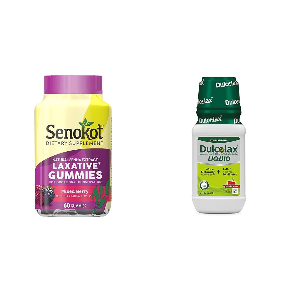 Senokot Dietní dodatek Laxative Gummies, Natural Senna Extract, Gentle & Dulcolax Liquid Laxative, Stimulant Free Laxative for Comfortable Relief, Cherry Flavor, 12 oz.