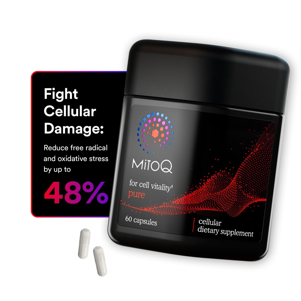 MitoQ Pure Advanced Mitochondria dodatek Superior Biologická dostupnost na CoQ10 CLAS124; Snížení Radikální škody zdarma pro zdravé stárnutí, metabolismus, srdeční zdraví, energie, síla a mobilita