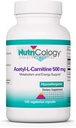 Nutricology Acetyl- L- Carnitin 500mg Dodatek - Metabolismus a podpora energie, ALC, Bezplatná forma aminokyseliny, Vegetariánské kapsle - 100 Počet