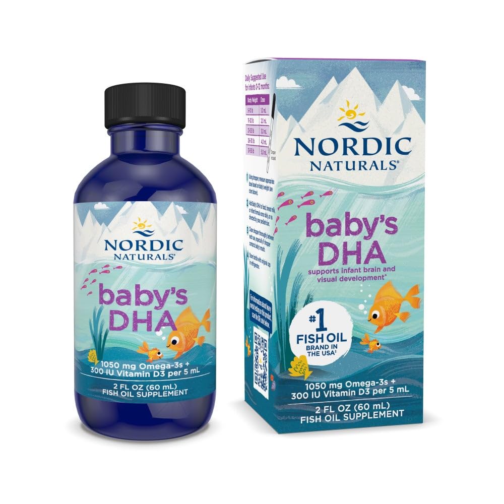 Nordic Naturals Baby 's DHA, Neochucené - 2 oz - 1050 mg Omega33 + 300 IU Vitamin D3 - Podporuje vývoj mozku, vize a nervového systému u dětí - Non- GMO - Servings May Vars