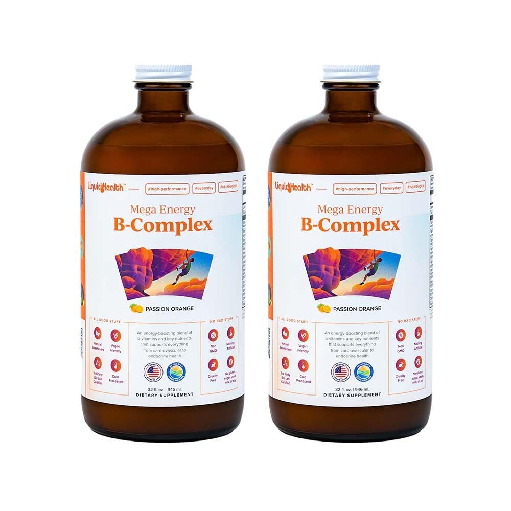 LIQUIDHELTH Mega Energy Methylovaný B-Complex, Doplněk pro tekutý vitamín - Zvýšení energie, Relieve Stress & Únava, Imunitní podpora, Srdce & Gut Health - Vyrobeno v USA, Vegan, Sugar- Free (2 Pack)