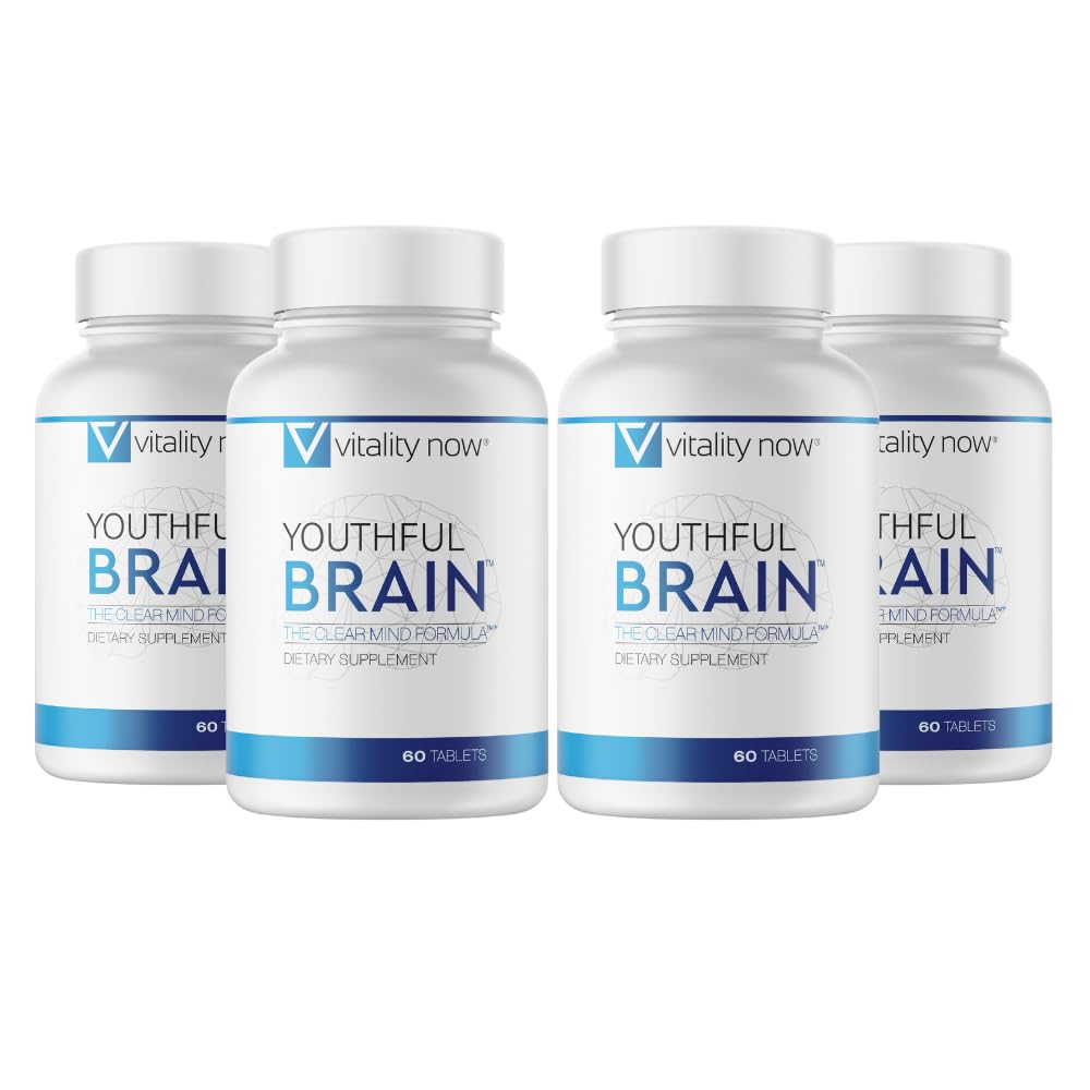 Mladistvý Brain 4 Lahve Bundle - Paměť & Brain Health Support Supplement - Brain Booster Clarity with Bacopa Monnieri, Ginkgo Biloba, B12-120- Day Supply (240 Počet)