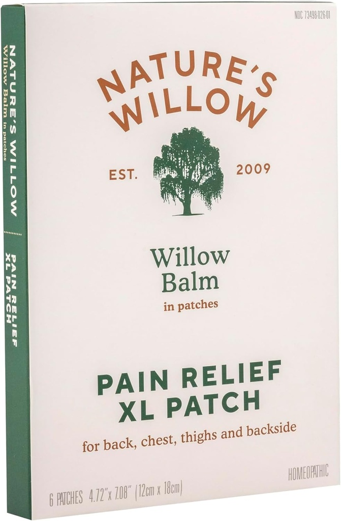 Přírodní Willow Natural Pain Relief Patches for Muscles & Joints CLAS124; Fast- acting with White Willow Bark CLAS124; bez umělých fragrancí a barviv CLAS124; 6 Patches (1- Pack)