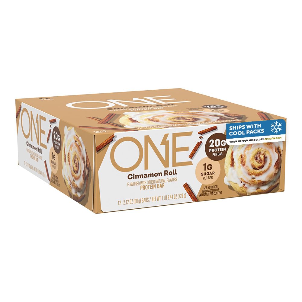 ONE Protein Bary, Skořice Roll, Gluten zdarma s 20g bílkovin a 1g cukru, Schránky, 2.12 oz (12 Počet), Balení květen Vary