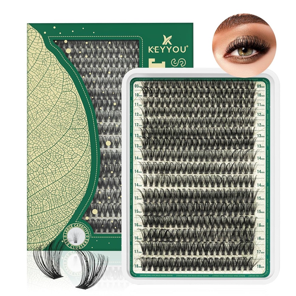 Lash Clusters 280Pcs Eyelash Clusters KEYYYOU 60D Curl 9-18MIX Clusters Lashes Thick Super Soft Wispy DIY Eylash Extension at Home (60D-D, 9-18MIX)