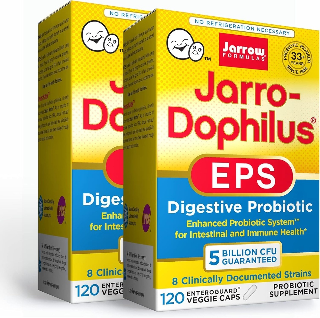 Jarro- Dophilus EPS - 5 miliard organizmů per serving - 120 Enteric Coated Veggie Caps, Multi- Strain Probiotic - střevní a imunitní zdraví, 120 Počet (balení po 2)