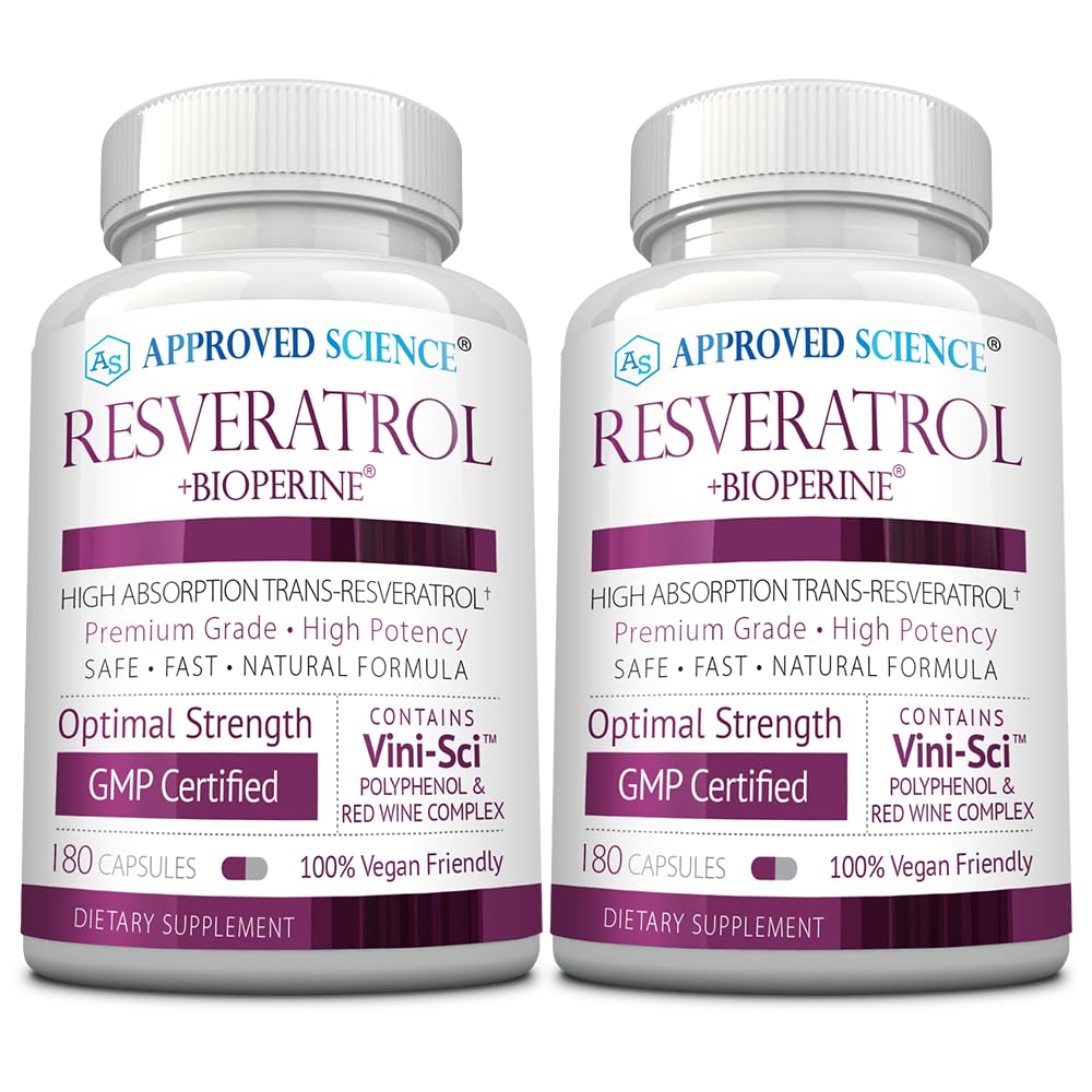 Schválené Science ® Resveratrol - 1000 mg Trans Resveratrol - 250 mg polyfenolu - 98% stupeň čistoty - Obsahuje Bioperin ® - 380 Vegan Friendly Capsules - 2 Lahvičky