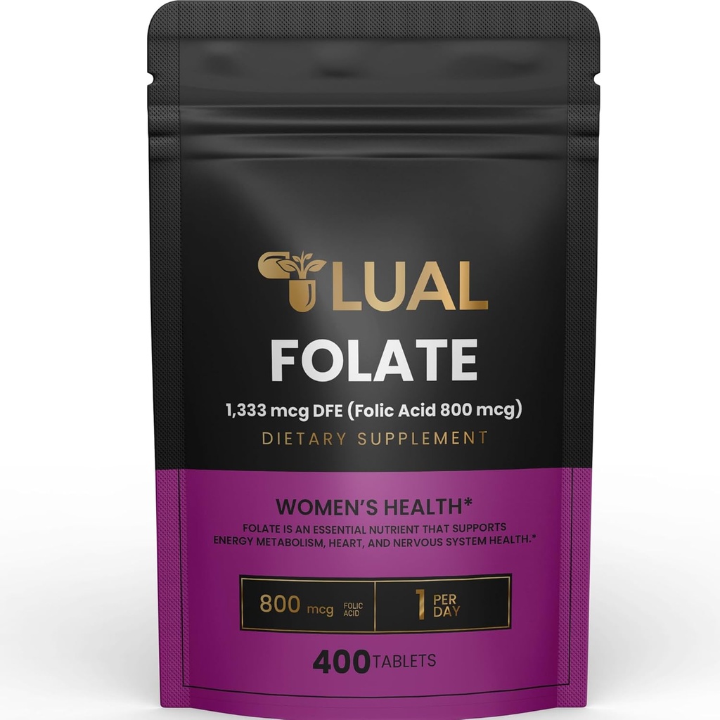 LUAL Folate dodatek pro ženy Těhotenství 124; Acido Folico para Mujer Embarazada Folate doplněk stravy 1,333 mcg DFE (kyselina listová 800 mcg) 400 Počet