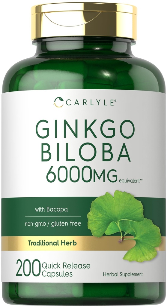 Carlyle Ginkgo Biloba Pills 124; 6000mg FLAVIS 124; 200 Tobolky 124; s Bacoba Extract FLAVIS 124; Extra Strength, Non- GMO a gluten zdarma bylinný dodatek