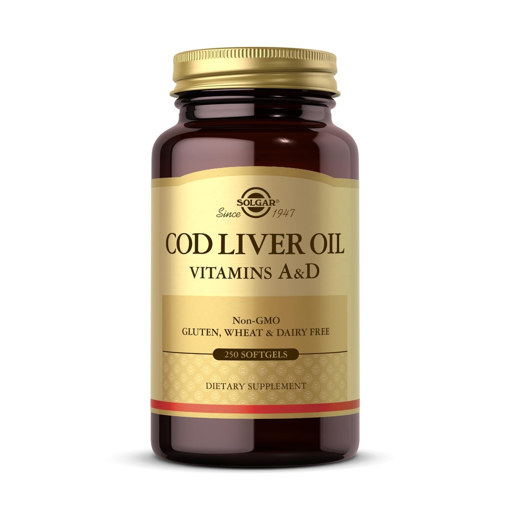 Solgar Cod Jaterní olej - 250 Softgels - Poskytuje vitamíny A & D - Non- GMO, gluten zdarma - 250 Služeb