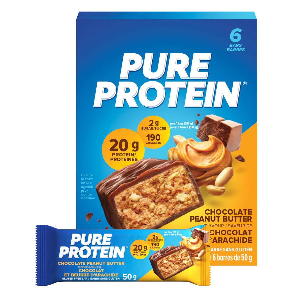 Čisté proteinové tyčinky, gluten zdarma, Snack tyčinky, čokoládové arašídové máslo, 50 g, 6 hrabě, {imported from Canada}