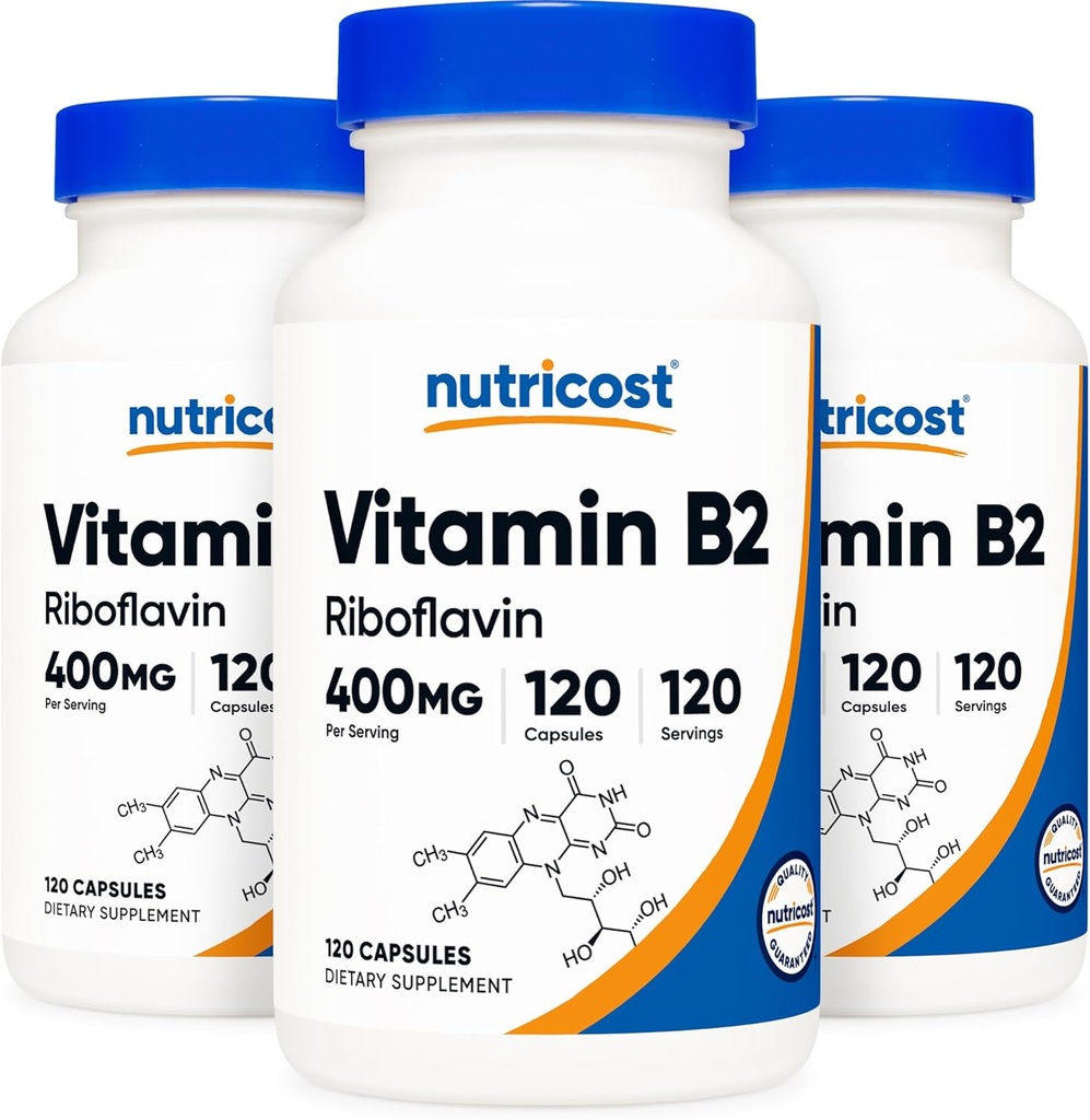 Nutricost Vitamin B2 (Riboflavin) 400mg, 120 tobolek (3 lahvičky)