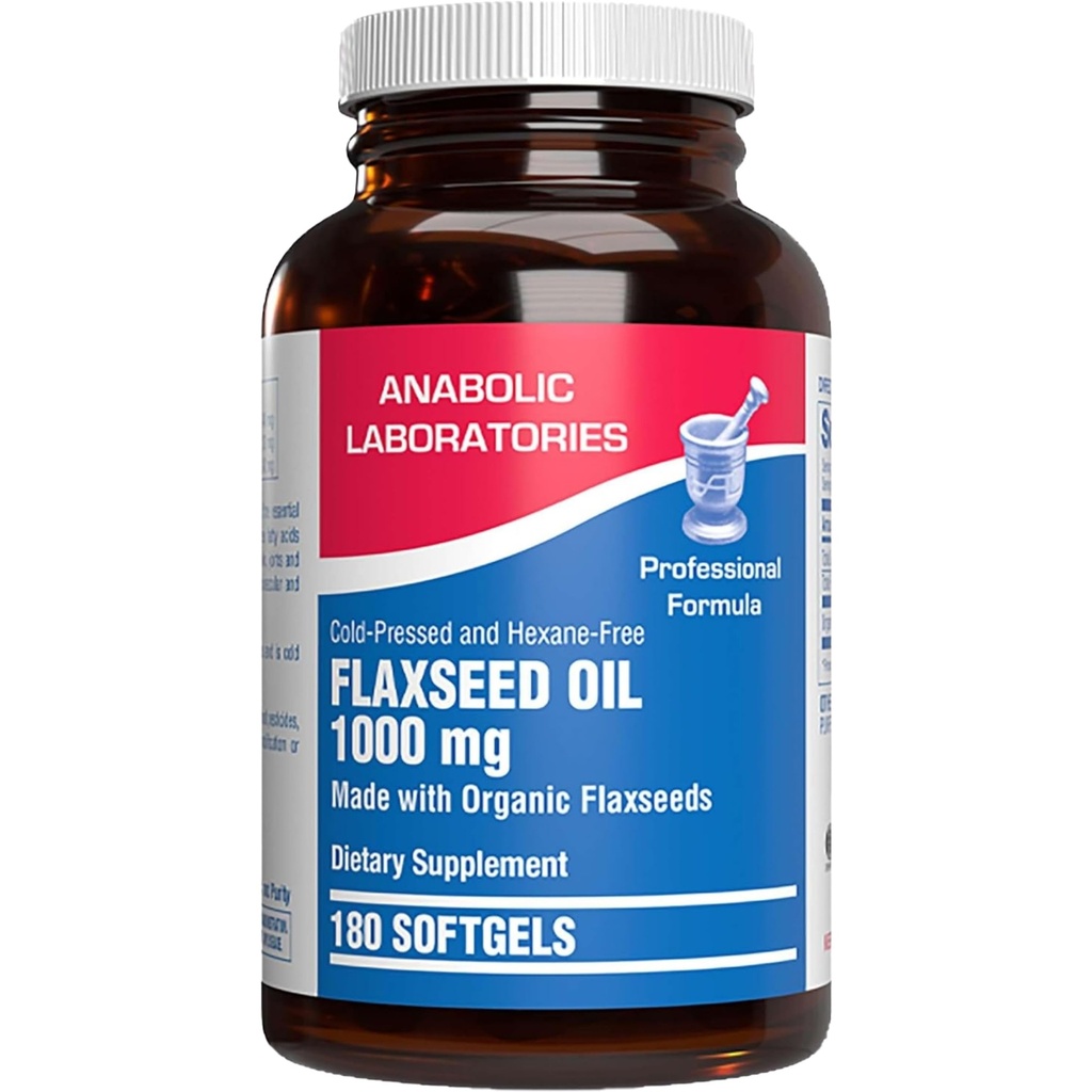 Cold Pressed Organic Flaxseed Oil 1000mg Softgels - Non GMO Organic Flax Seed Oil Rich in Přirozeně Occurring Omega 3 6 9 for Full Body Benefits - Fish Free Omega 3 Supplement (180 Softgels)