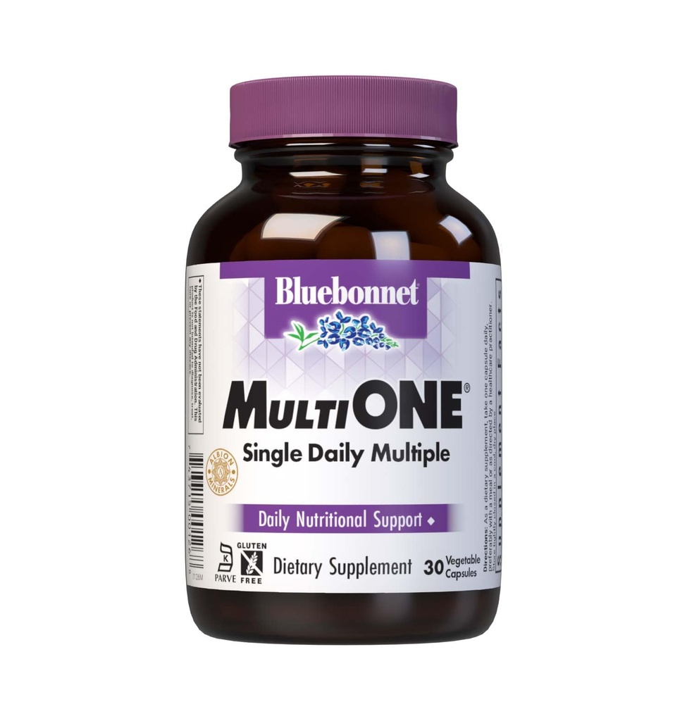 Bluebonnet Nutrition Mult One (se železem), Denní nutriční podpora *, Vegetarian Friendly, Kosher Certified, Gluten- Free, Dairy- Free, 30 Zeleninové kapsle, 30 Služeb