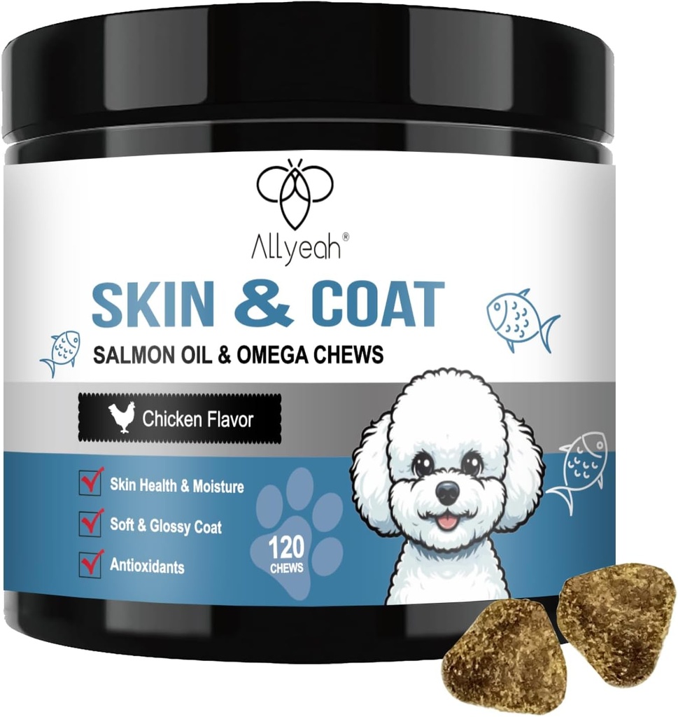 Omega 3 Rybí olej pro psy, Losos olejová kůže a coat dodatek pro psy Psí alergie Relief, Sucho & Svědění Relief Treatment, Alergie Chews - Pes Anti Shedding Treats - Shiny Coats - EPA & DHA