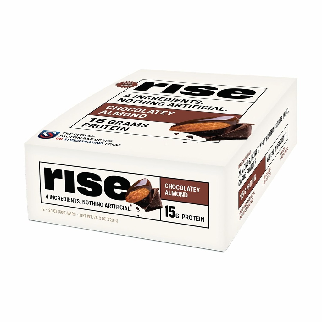 Rise syrovátkové proteinové bary - čokoládové mandle 124; snídaně Bar & Protein Snack 15g Protein 5g Fiber Jen 4 Celé potraviny ingredience gluten- zdarma Soy zdarma