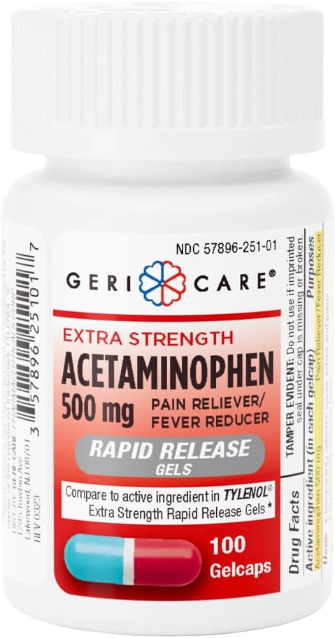 Gericare Extra Strength Acetaminophen 500mg Rapid Release Gelcaps, Pain Relief 100 Count (Balení po 1)