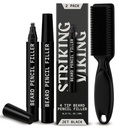 Striking Viking Beard Pencil Filler pro muže - Balení po 2, Jet Black - Vodotěsné Dlouhé-Lasting Beard Pen - 4-Pronged Tip pro Gap Opravy & Barber Pencil - Soft Bristle Brush & Pen Filler