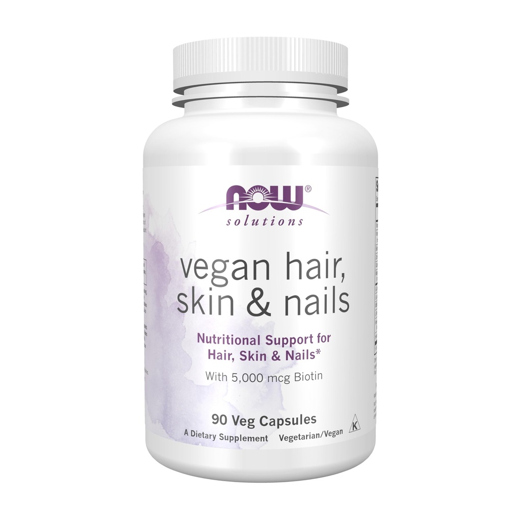Nyní Potraviny řešení, Vegan vlasy, kůže a nehty, Nutriční podpora s 5000 mcg Biotin, 90 Veg Kapsle