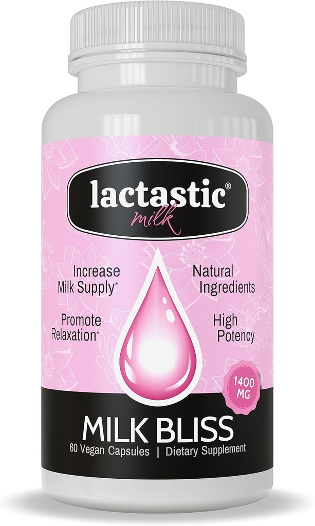 Lactastic ® Milk Bliss ™ - Doplněk pro vysoce účinnou organickou laktaci - Organic Moringa, Milk Thistle, Passionflower & Valerian Root - 60 Veganských kapslí