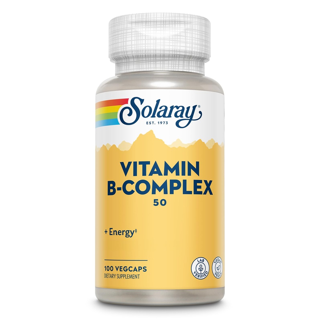 SOLARAY vitamin B Complex 50 mg - Vitaminy z buněčné energie - Metabolismus a nerv Zdravotní podpora s vitaminem B12, Vitamin B1, B6, Niacin, kyselina listová, biotin a další B vitaminy - Vegan, 100 VegCaps