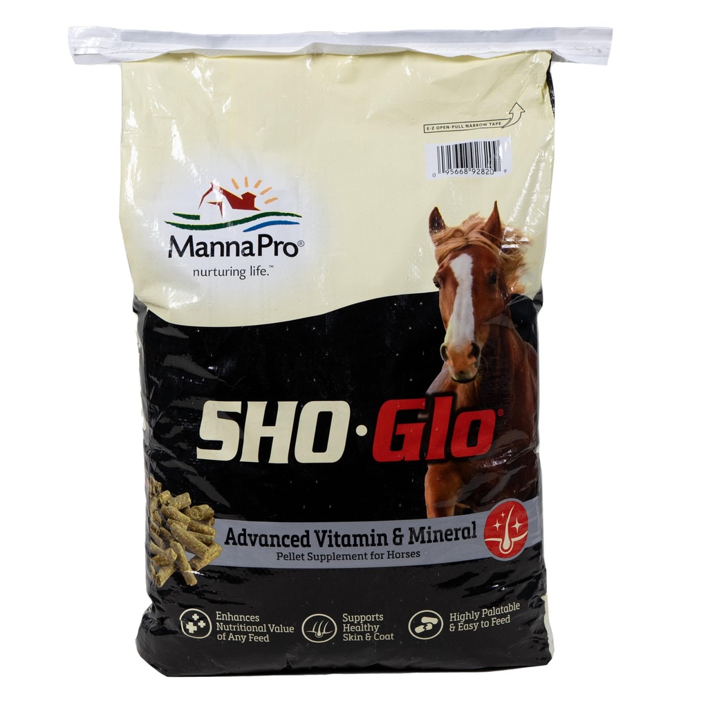 Sho-Glo Horse Vitamin & Mineral Supplement - Manna Pro - Kompletní denní dodatek pro koně pro zdravou pleť, Kabát & Hooves - Opevněné antioxidanty, aminokyseliny a esenciální výživu - 25 liber Bag