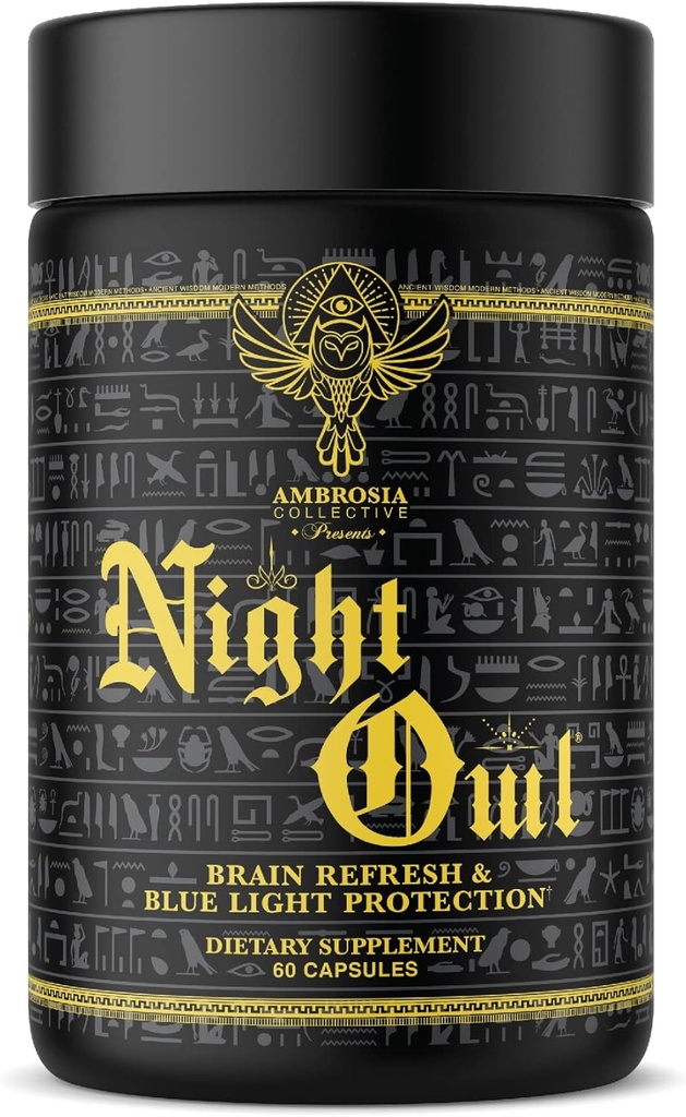Ambrosia Night Owl - Oko zdraví 124; Chraňte proti modré světlo & oční napětí 124; Alpha Brain Waves & Brain Recovery 124; Lutemax 2020, Suntheanine, Magtein 124; 60 Veggie Kapsle