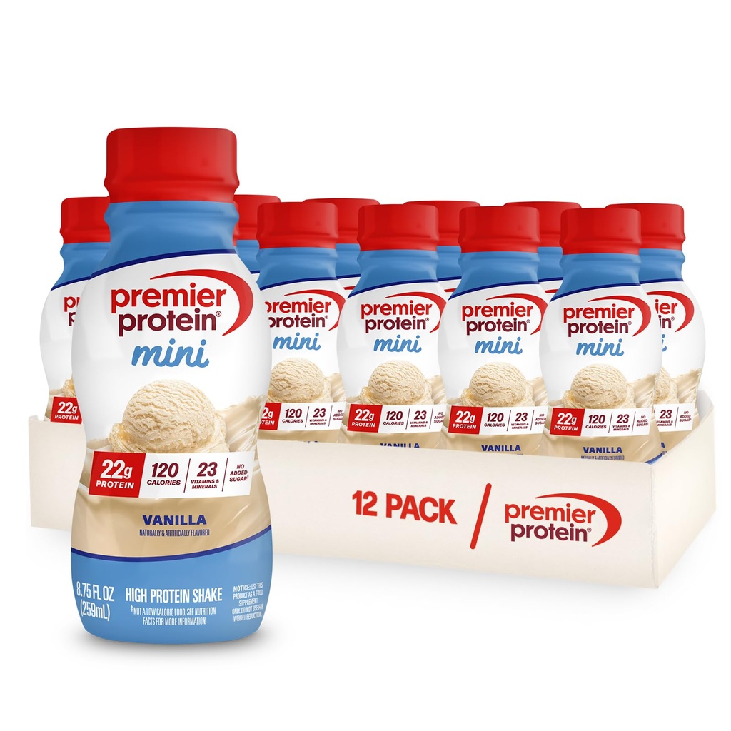 Premier Protein Shake MINI, Vanilla, 22g Protein, 120 Calories, 1g Sugar, 8.75fl oz, Pack of 12