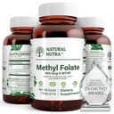 Natural Nutra Active Methyl Folate dodatek s Quatre folic, Podpora srdce a zdraví těla, Pomáhá zdraví mozku, Zlepšit pozitivní Vibes, Nápověda snížit Bone- unavený, B9, 90 Vegan Tablety (Balení 2)