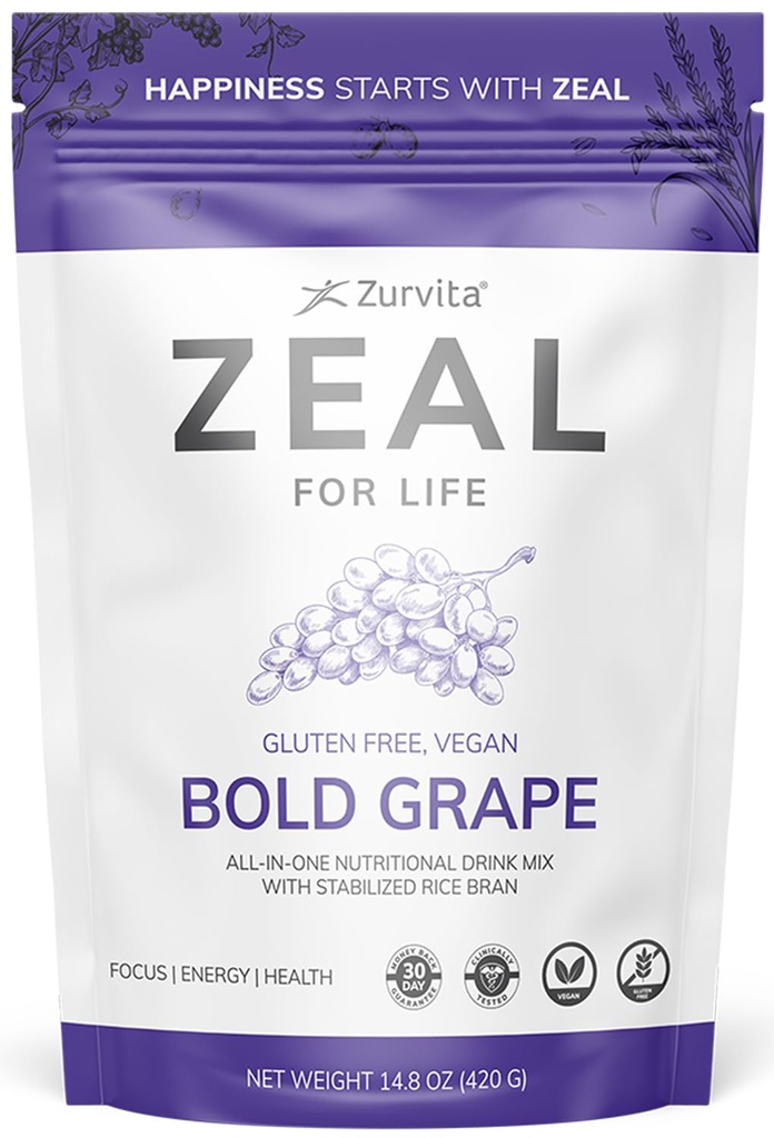 Zurvita - Zeal for Life - Bold Grape Flavor - Denní Nutriční dodatek pro vitalitu, imunitu, & Celodenní Wellness - 30denní Wellness Bag, 420 Grams