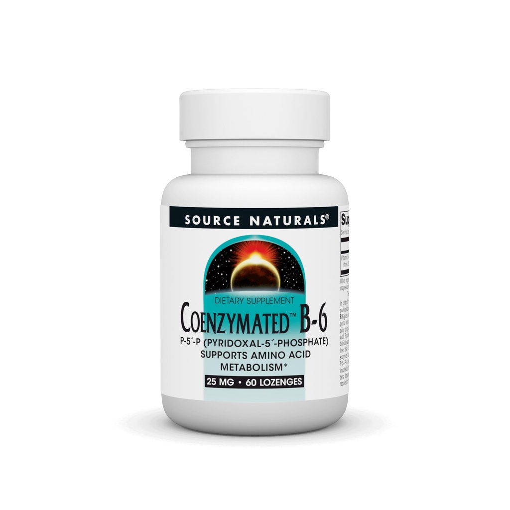 Zdroj Naturals Coenzymated B-6 25mg P-5 Pyridoxal-5 Fosfát účinkující, Rychlé rozpuštění vitamínů podporuje metabolismus aminokyselin * - 60 Lozengů