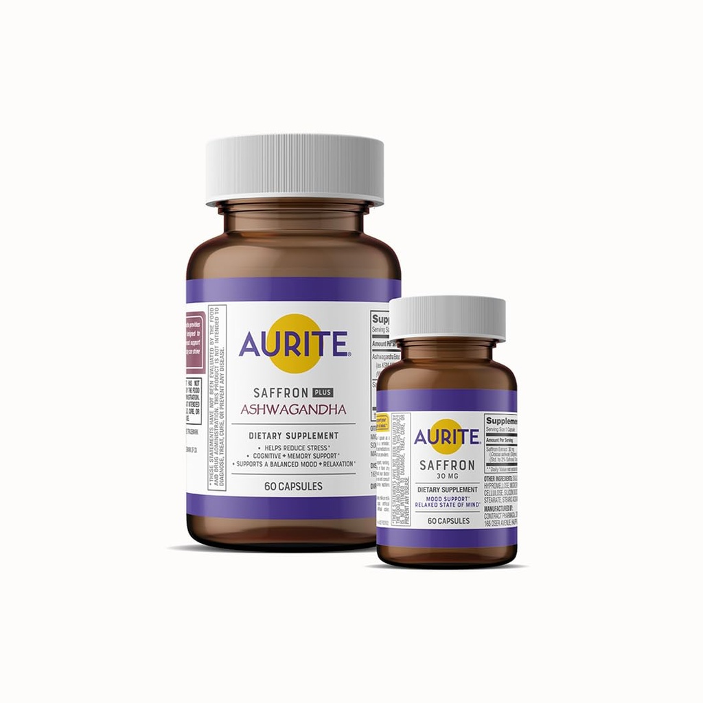 Saffron Ashwagandha & Saffron dodatek Bundle. Řízení stresu, Podpora nálady, Dlouhé-Term paměti, Vegetarian Friendly, Non-GMO, Gluten- Free, Soy-Free