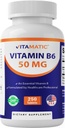 Vitamatický vitamin B6 (Pyridoxin HCI), 50 mg 250 Vegetariánských tablet - Podporuje výrobu energie, zvyšuje metabolismus a imunitní podporu zdraví