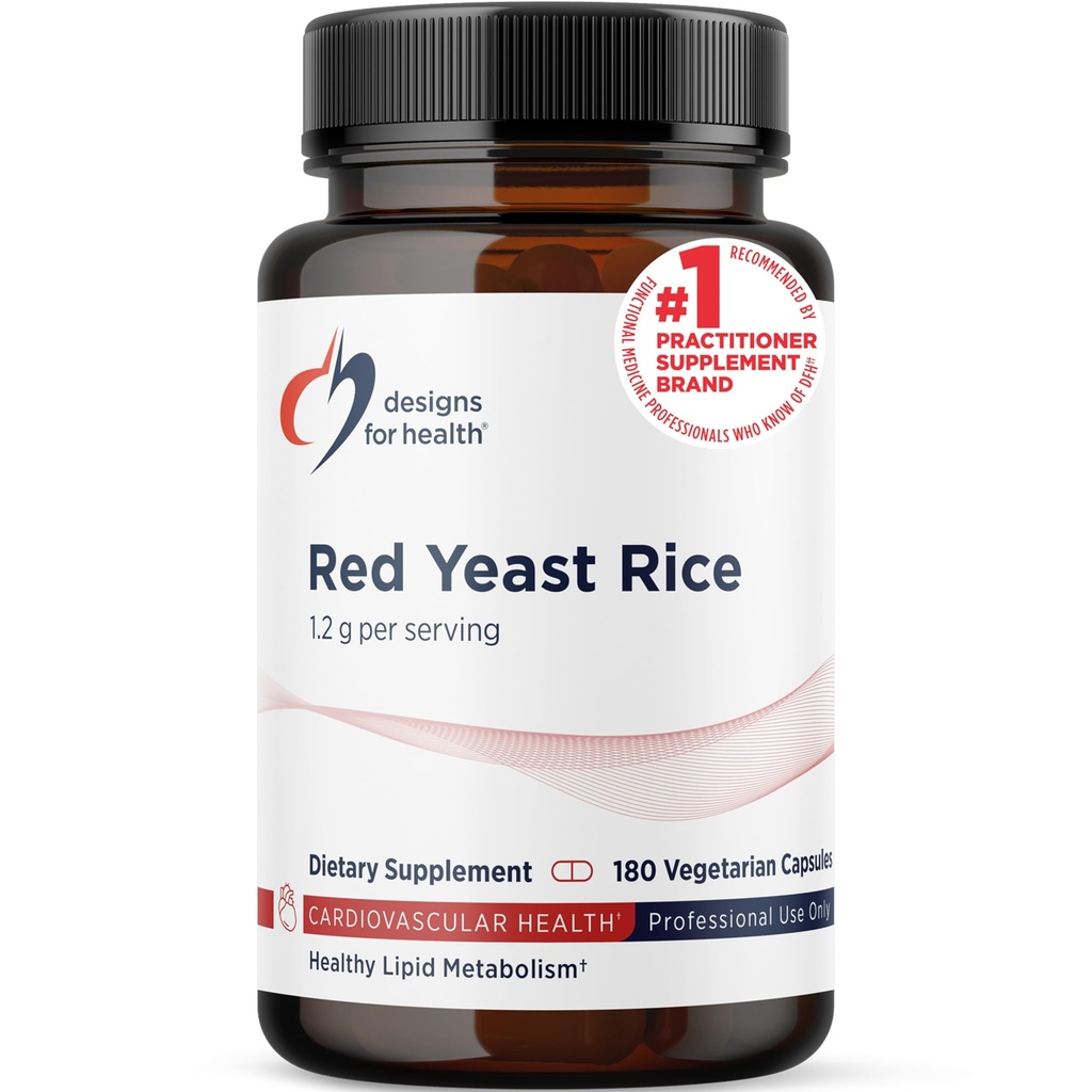 Designy pro zdraví RYR Synergy - Red Yeast Rice Supplement - 1200mg Red Yeast Rice + CoQ10 na podporu kardiovaskulárního zdraví + Údržba hladin lipidů v normálním rozsahu (120 Kapsle)