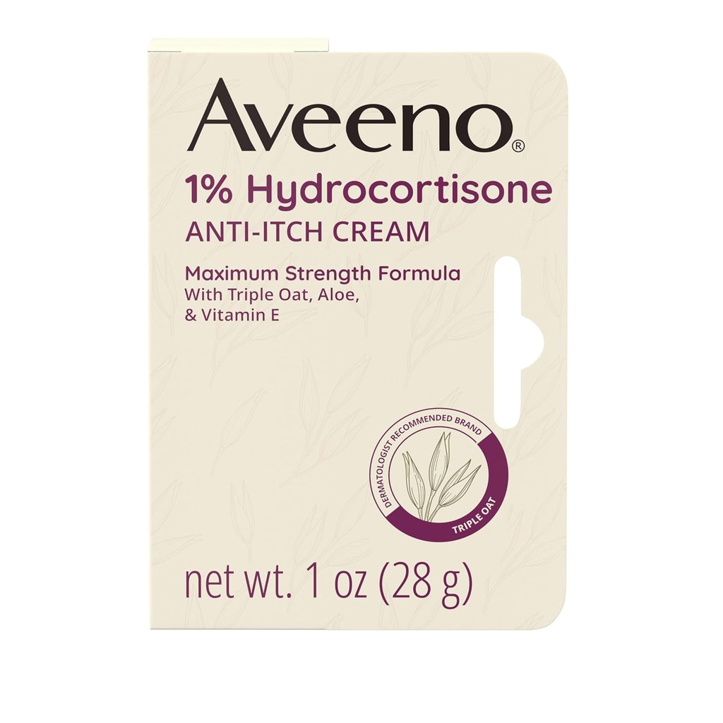 Aveeno Maximální síla 1% Hydrokortizon Anti- Itch Cream, Aloe & Vitamin E Pro Itch Relief from Eczém, Psoriasis, Insect Bites, Poison Ivy, Oak & Sumac & Detergents, 1 oz
