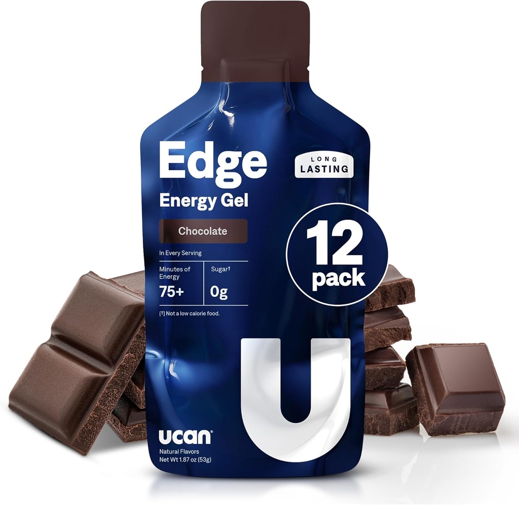 UCAN Edge Energy Gel Panáky, Čokoláda (12, 2 Ounce Packets) pro běh, školení, cvičení, Fitness, Cyklistika, Crossfit 124; Sugar- Free, Vegan, & Keto Friendly Energy