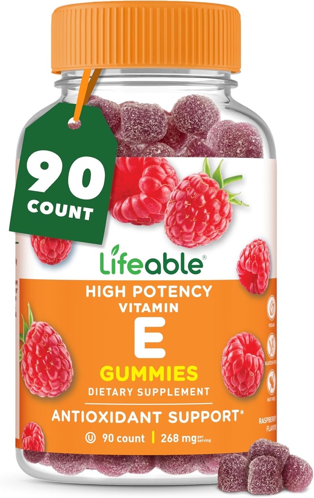 Živý vitamín E Gummie 124; 268mg Gummies 124; Skvělé Ochutnávání vitamin E doplňky 124; Kůže, Oční zdraví a imunitní funkce Podpora Gummies 124; VIT E pro dospělé, muže, ženy 124; 90 Gummies