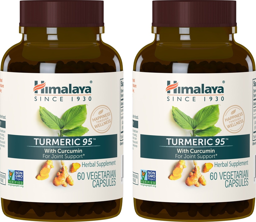 Himalaya Turmeric 95 dodatek s kurkumin / kurkuminoidy, Společná a svalová podpora, Optimální flexibilita a mobilita, 600 mg, Non- GMO, Vegan, gluten zdarma, 60 Kapsle, 2 balení, 60 denní zásobování
