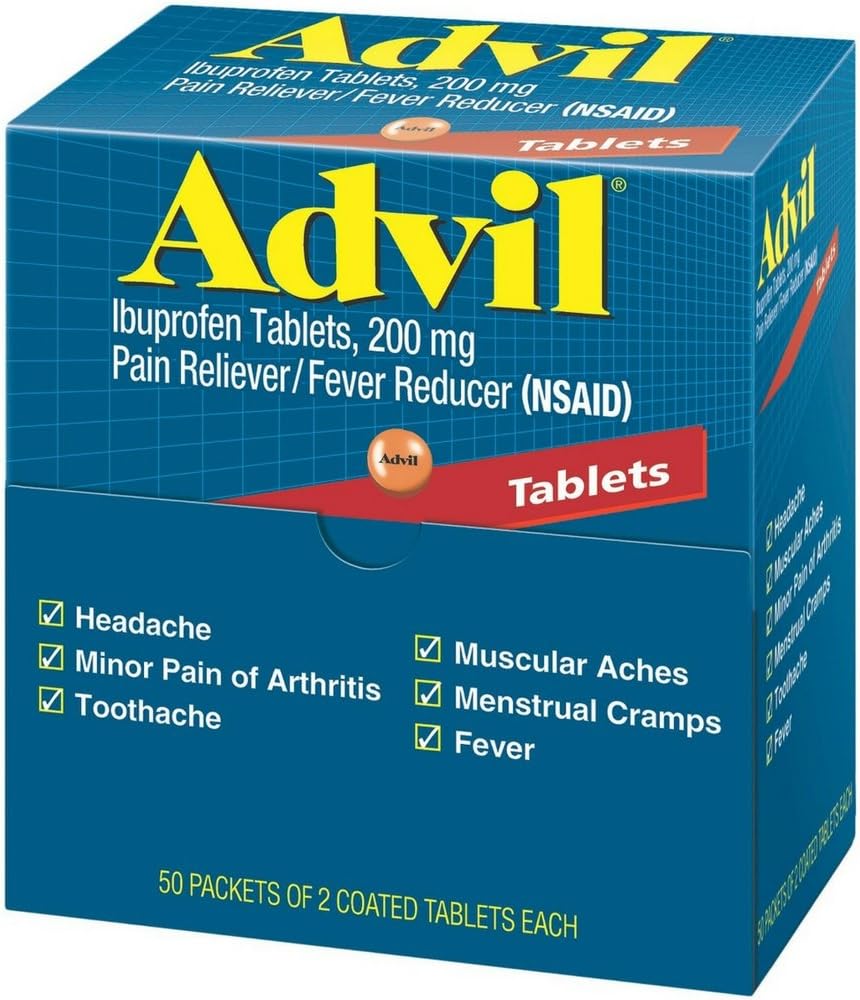 Advil Ibuprofen, 200mg, 50 balíčků 2 potahované tablety (balení po 4)