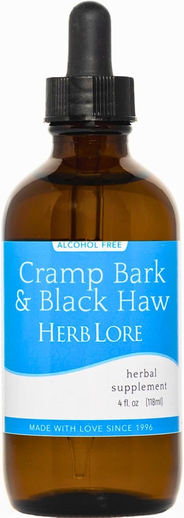 Herb Lore Cramp Bark & Black Haw tinktura - Alkohol zdarma tekutý bylinný menstruační křeč doplněk kapky pro období křeče, svalové napětí & Uterine podpora (4 fl oz)