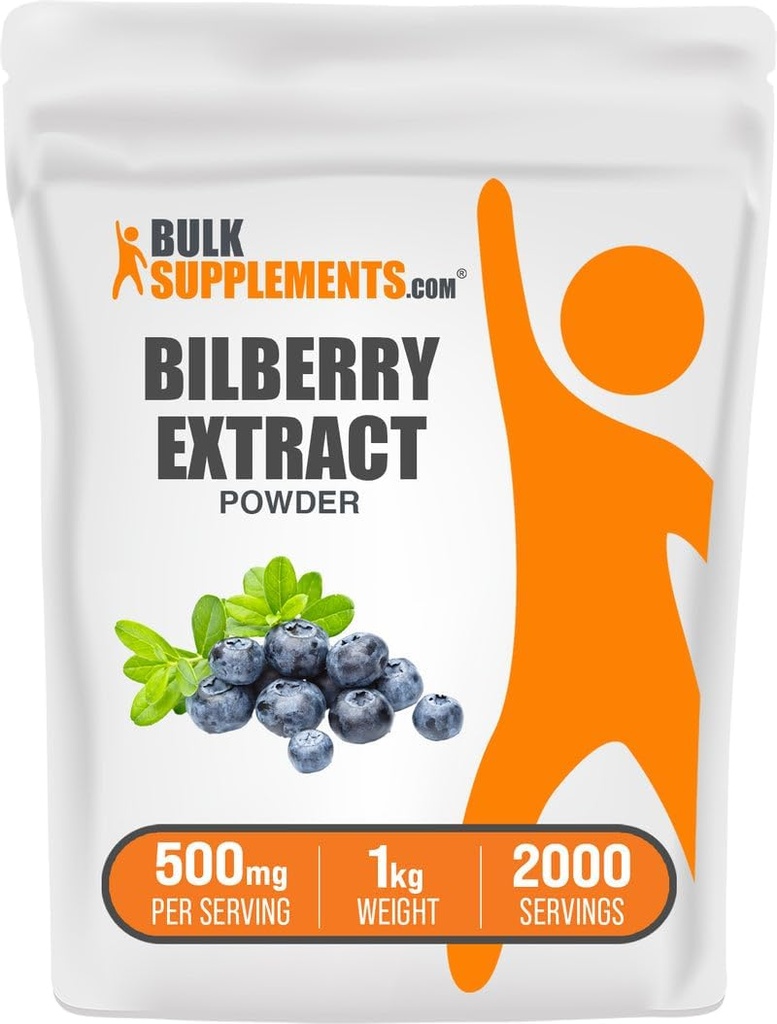 Bulksupplements.com Bilberry Extract Powder - Bilberry Extract Supplement, Bylinný dodatek - Vegan & Glulten Free, 500 mg na Serving, 1kg (2,2 kg) (balení po 1)