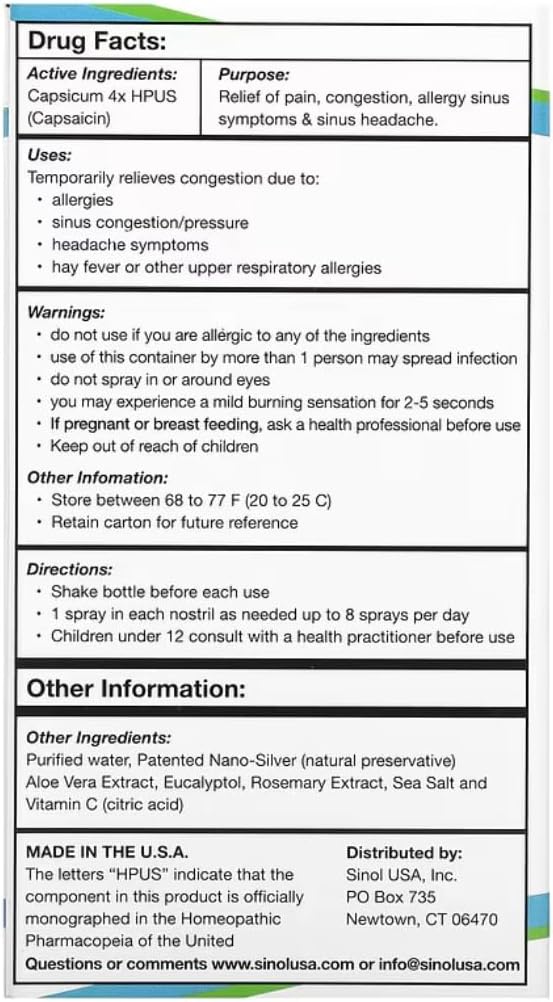 SinolM, All- Natural Nasal Relief Spray for Fast Alergics & Sinus Relief, 15 ml (Balení po 2)